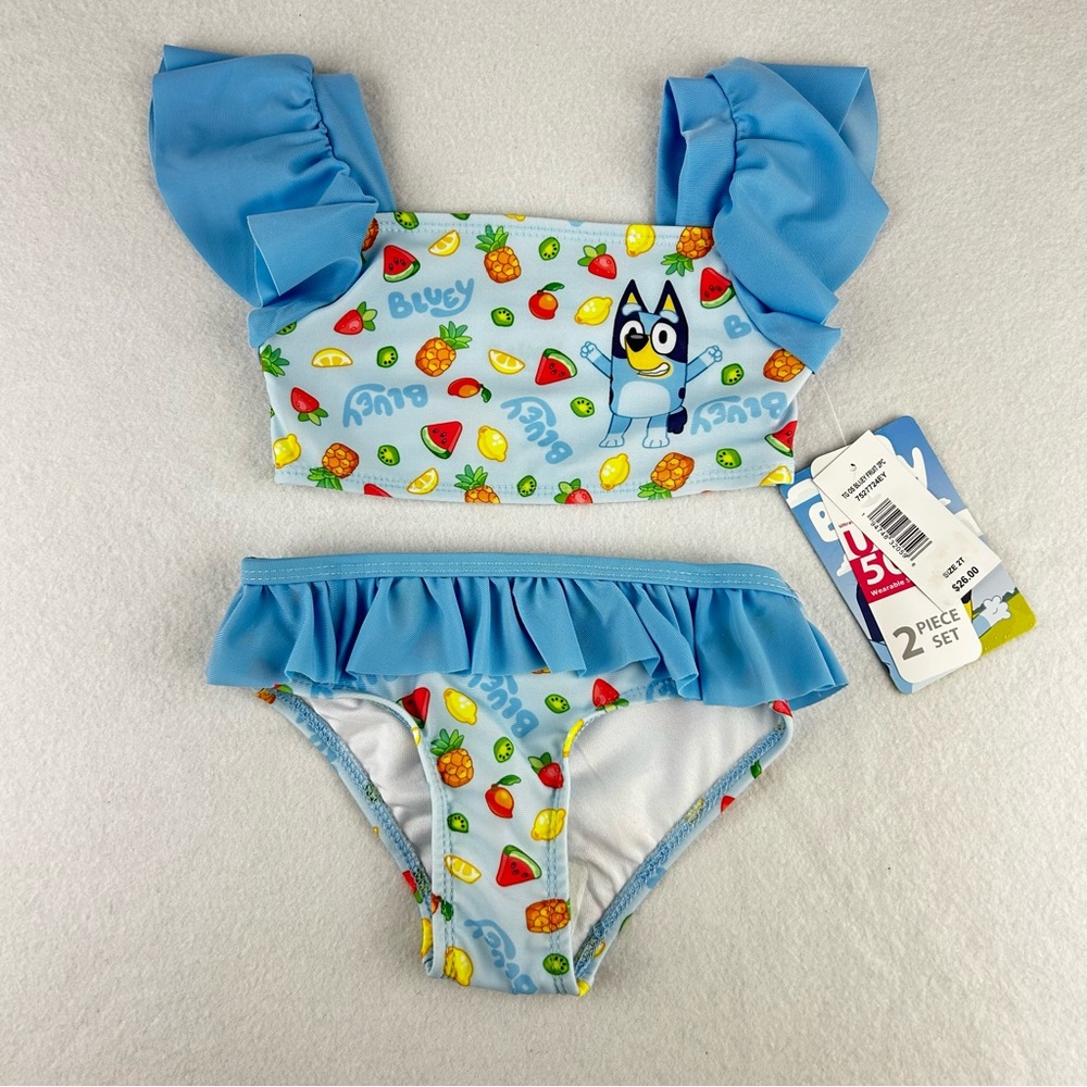 Bluey Toddler Girl’s Bikini Bathing Suit 2T Fruit Themed Two Piece with Ruffles